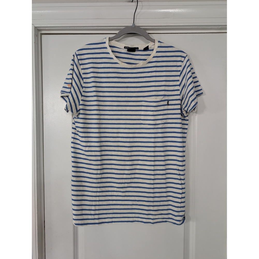 Scotch & Soda White and Blue Striped Short Sleeve Tee